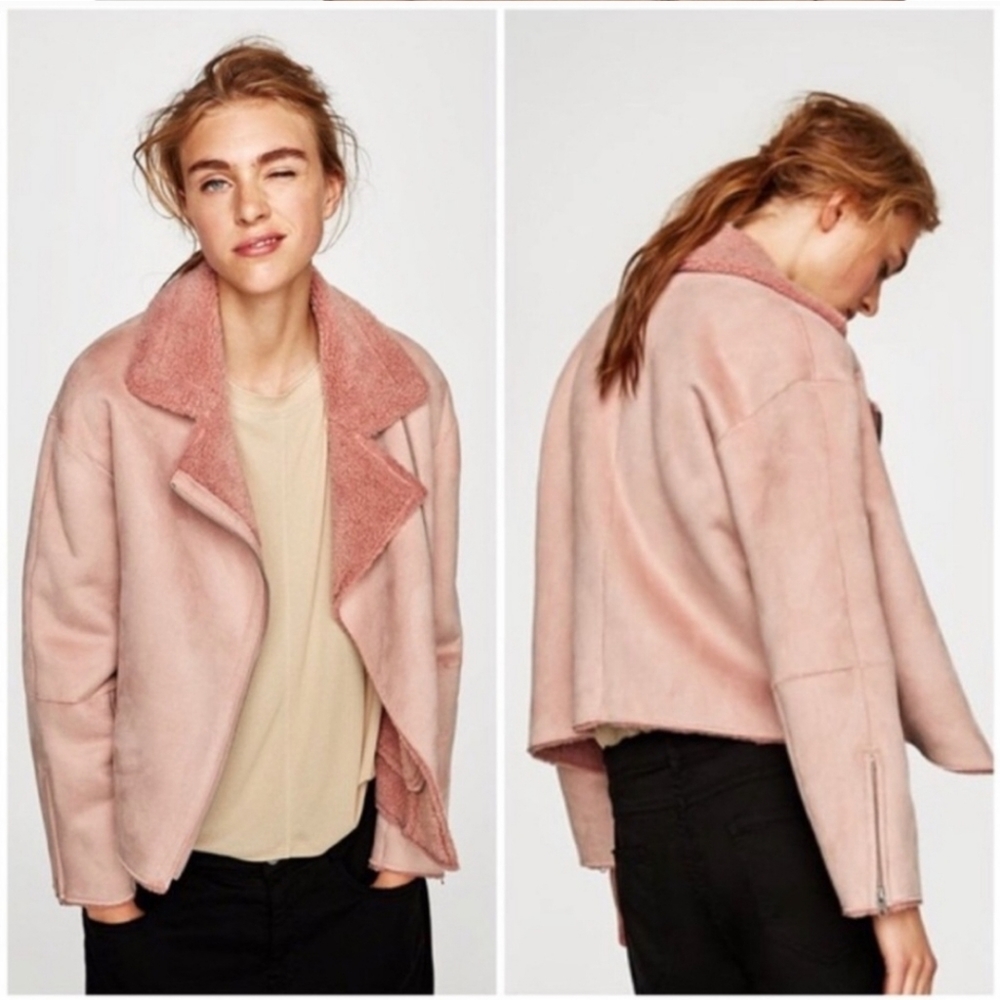 🌸 Zara 🌸 dirty rose faux suede moto jacket - Picture 3 of 6